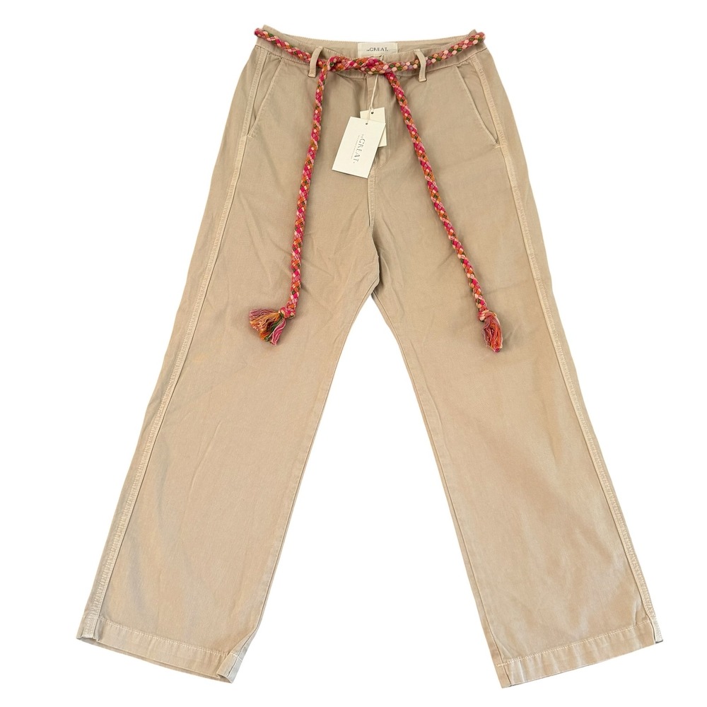 The Great 27 23" Inseam Sand Braided Belt Wide Leg Cotton Women's Chino Pants